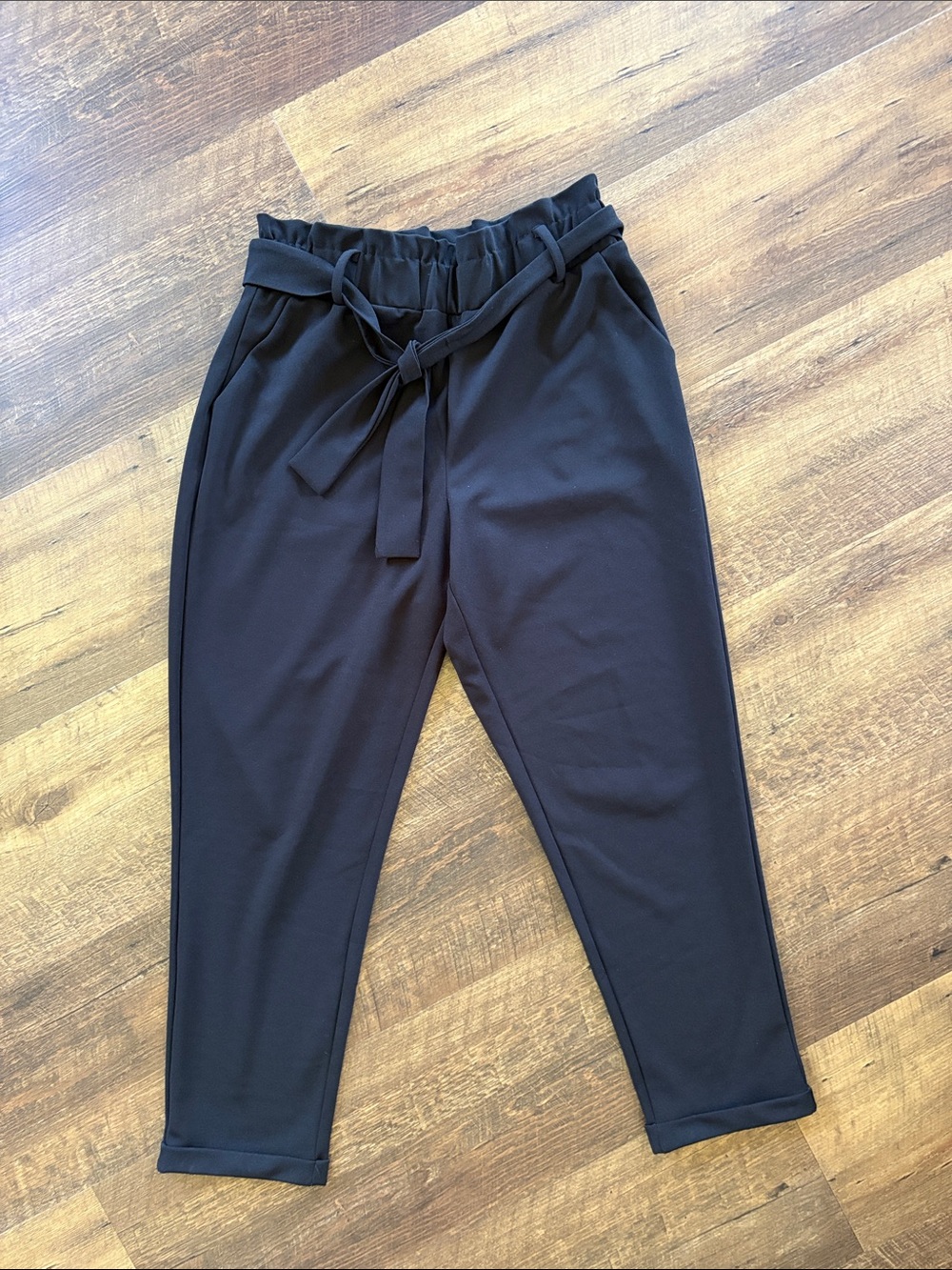Maurices Black Cropped Paperbag Waist Pants